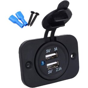 5V Dual USB Car Charger Socket, Waterproof DC Power Outlet for Car Motorcycle Marine Boat Golf Cart