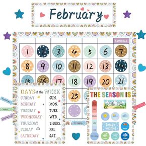 Boho Greenery Calendar Bulletin Board Set Simply CTP Bulletin Board Calendar Seasons Weather Chart Green Classroom Decoration with Season, Weather and Days of the Week Chart, Back to School Decoration