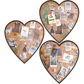 Cork Board Boards for Vision Boards Combination Presentation Board with Portable Aluminum Frame Bulletin Board for Home Office Wall Decor (14'' x 13'', 3 Packs Heart Shaped Cork Board)