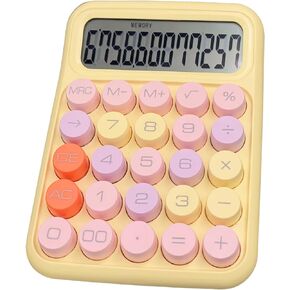 Colorful Candy Calculator, Yellow Cute Typewriter-Inspired Mechanical Key, Large Screen, Round Button, Vintage Aesthetic, Portable, Easy-to-use Desk Accessories for Office School Home for Women Girls