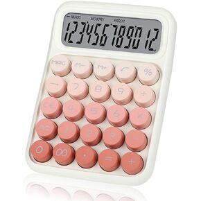 FIOVER Mechanical Switch Calculator, 12 Digits, Large LCD Display, Cute Pink Desktop Calculator with Big Buttons, Aesthetic Calculator for Office, School, Home & Business Use, Automatic Sleep