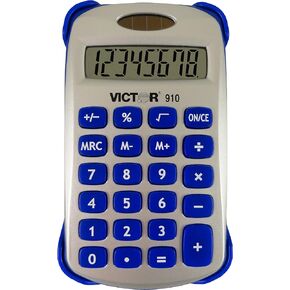 Victor 910 8-Digit Handheld Calculator with Cover, Battery and Solar Hybrid Powered LCD Display, Small Pocket Calculator for Students - Colors will vary ( Blue, Red or Green)