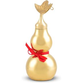 Chinese Feng Shui Gourd, Brass Wu Lou Gourd Good Luck Hu Lu Statue Gold Metal Wealth Hulu Feng Shui Home Decor Feng Shui Decor 4.1inch