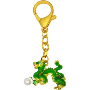 Feng Shui Young Green Dragon Pearl Keychain Harmony Good Luck Amulet New Year Christmas Gift W5498