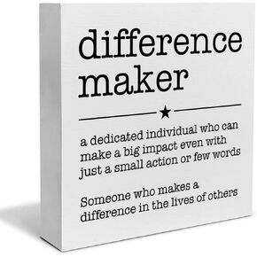 Difference Maker Definition Decorative Wooden Box Sign Thank You Appreciation Gift for Teacher Boss Leader Coworker Wood Block Plaque Desk Decor Office Shelf or Wall Display