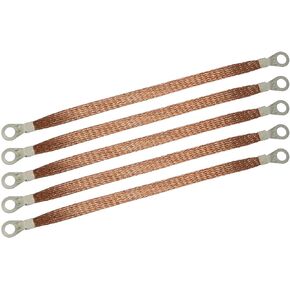 5pcs 250mm Braided Ground Strap Gold Color Automotive Engine Copper Ground Strap Wire with Terminals Plugs