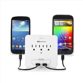 Cable Matters 3-Outlet Wall Mount Surge Protector with USB Charging and Slide-Out Smartphone Holders