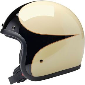 Biltwell Bonanza Gloss Vintage White Gloss Black Scallop Motorcycle Helmet DOT Approved