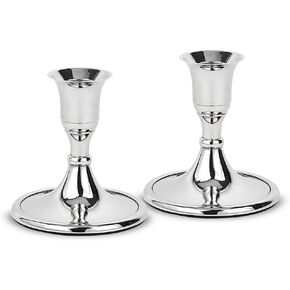 Zion Judaica Traditional Thick Tapered Candlestick Holder Fits 7/8" in a Polished Nickel Plated Finish - Set of 2