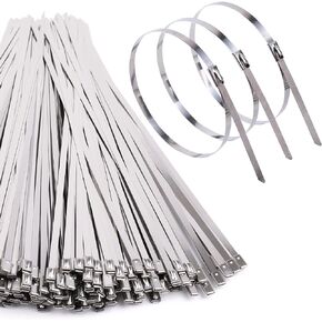 Kingrol 200pcs 11.8 Inch Stainless Steel Self-Locking Cable Zip Ties, Multi-Purpose Metal Wire Ties for Home Office Garden Garage Workshop