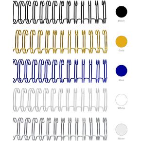 Rayson WR3279M Wire Binding Spines, Multicolor, 3:1 Pitch Double Loop Binding Wires 5/16 Inch, 32-Loop Wire Ring Pack of 100 with Black, Gold, Blue, White, Silver