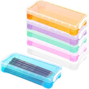 6 Packs Plastic Pencil Box, Stackable Clear Plastic Pencil Case Large Capacity Office Supplies Storage Organizer Box Brush Painting Pencils Storage Container Clear Stationery Case for Kids School