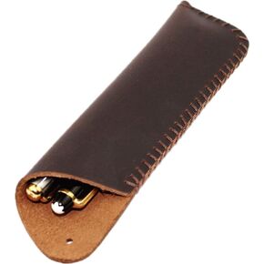Handmade Genuine Leather Double Pen Case Fountain Pen Sleeve Holder Pouch Cover Vintage (Coffee)