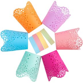 Koogel 6 Pcs Multicolored Plastic Pen Pencil Holder Cup Set with 400 Pcs Sticky Notes