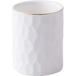 Ceramic Round Irregularly Shaped Pen Holder for Desk Cute White Pencil Holder Cup Pot Desk Organizer Makeup Brush Holder (Pink)
