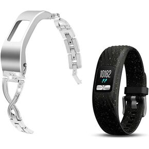 Stylish Steel Strap Compatible with Garmin vivofit 4 Activity Tracker Bands Replacement Accessory with Metal Case for Women