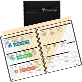 Planner Pad Spiral Bound October 2024 – September 2025 8 1/2" x 11" Large 3-Tier Funnel Down 12 Month Organizer, Greenish Grey Cover/Soft Green Ink