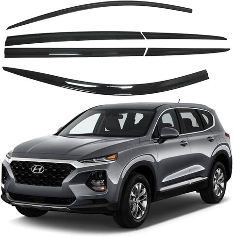 AUTOCLOVER Tape-On Rain Guards Window Visors 6 Pcs Set for Hyundai Santa Fe 2015 2016 2017 2018 / Window Deflectors, Out-Channel Vent Shades (Chrome Line Black) in Saudi Arabia