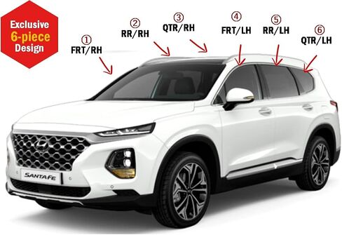 AUTOCLOVER Tape-On Rain Guards Window Visors 6 Pcs Set for Hyundai Santa Fe 2015 2016 2017 2018 / Window Deflectors, Out-Channel Vent Shades (Chrome Line Black) in Saudi Arabia