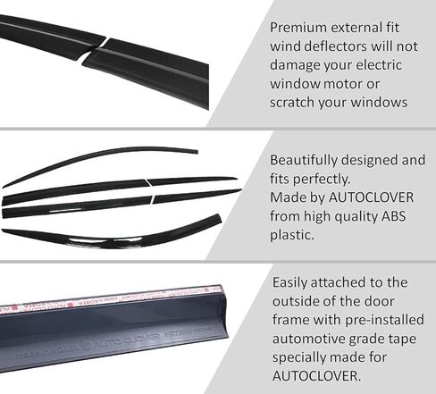 AUTOCLOVER Tape-On Rain Guards Window Visors 6 Pcs Set for Hyundai Santa Fe 2015 2016 2017 2018 / Window Deflectors, Out-Channel Vent Shades (Chrome Line Black) in Saudi Arabia