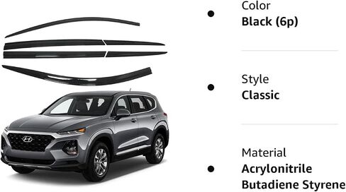 AUTOCLOVER Tape-On Rain Guards Window Visors 6 Pcs Set for Hyundai Santa Fe 2015 2016 2017 2018 / Window Deflectors, Out-Channel Vent Shades (Chrome Line Black) in Saudi Arabia