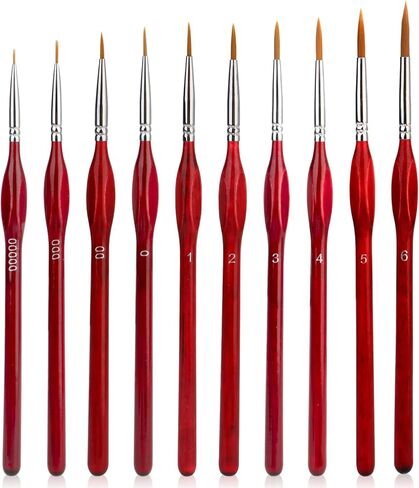 Yoseng 10 قطع فرشاة طلاء دقيقة التفاصيل مجموعة فرش رسم مصغرة مجموعة فرش دهانات صغيرة للأكريليك والألوان المائية والزيت والوجه والأظافر ورسم نموذج مقياس ورسم الخط (أحمر) in Kuwait