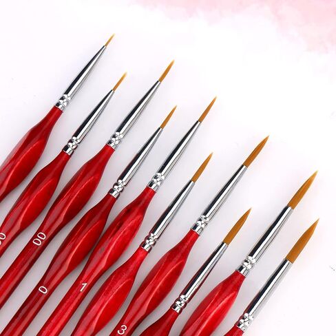Yoseng 10 قطع فرشاة طلاء دقيقة التفاصيل مجموعة فرش رسم مصغرة مجموعة فرش دهانات صغيرة للأكريليك والألوان المائية والزيت والوجه والأظافر ورسم نموذج مقياس ورسم الخط (أحمر) in Kuwait