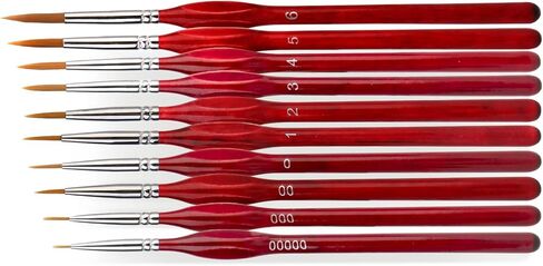 Yoseng 10 قطع فرشاة طلاء دقيقة التفاصيل مجموعة فرش رسم مصغرة مجموعة فرش دهانات صغيرة للأكريليك والألوان المائية والزيت والوجه والأظافر ورسم نموذج مقياس ورسم الخط (أحمر) in Kuwait