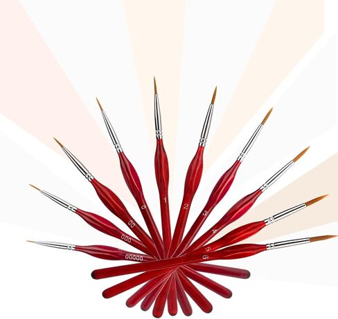 Yoseng 10 قطع فرشاة طلاء دقيقة التفاصيل مجموعة فرش رسم مصغرة مجموعة فرش دهانات صغيرة للأكريليك والألوان المائية والزيت والوجه والأظافر ورسم نموذج مقياس ورسم الخط (أحمر) in Kuwait