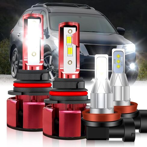 مناسب (2005-2012) لمصابيح PATHFINDER LED الأمامية، 9007/HB5 شعاع مزدوج عالي منخفض + H11/H8/H16 مصابيح الضباب LED الأمامية 500% سطوع 38000LM 6500K أبيض بارد 4 قطع in Kuwait