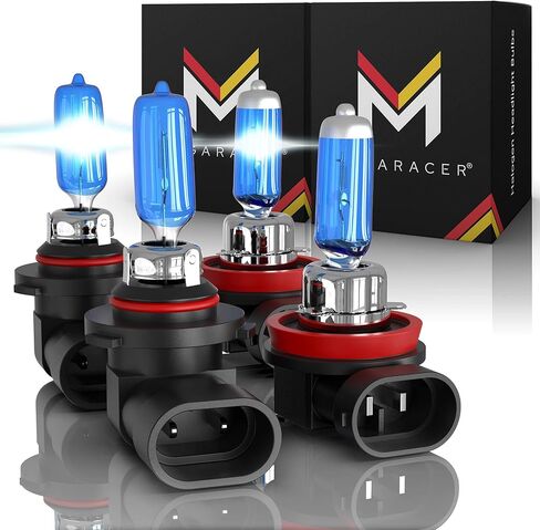 مجموعة مصابيح الهالوجين الأمامية Mega Racer H11 9005 - أبيض فائق 5000 ك 12 فولت 100 وات، شعاع عالي ومنخفض، ترقية استبدال المصابيح الأمامية للسيارات، زينون، 4 عبوات in Kuwait