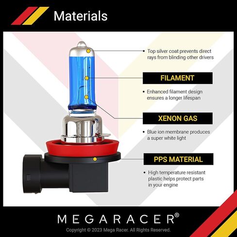 مجموعة مصابيح الهالوجين الأمامية Mega Racer H11 9005 - أبيض فائق 5000 ك 12 فولت 100 وات، شعاع عالي ومنخفض، ترقية استبدال المصابيح الأمامية للسيارات، زينون، 4 عبوات in Kuwait