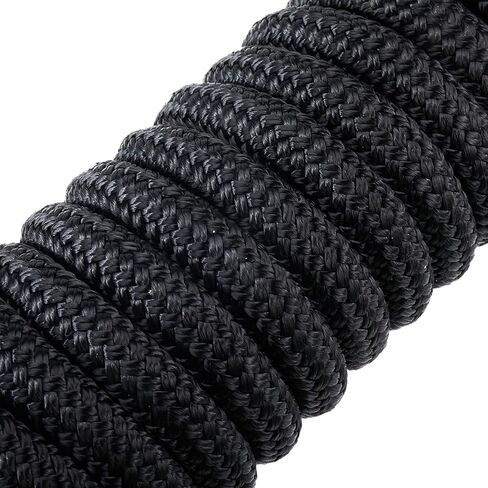 SearQing Dock Lines Marine Grade 4-Pack 5/8 x 20' حبال قارب نايلون مزدوجة الجديلة لرسو السفن مع حلقة 15 بوصة لقوارب الكاياك العائمة حد حمل العمل: 1540 رطل./قوة الكسر: 7700 رطل (أسود.) in Kuwait