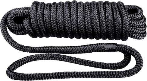SearQing Dock Lines Marine Grade 4-Pack 5/8 x 20' حبال قارب نايلون مزدوجة الجديلة لرسو السفن مع حلقة 15 بوصة لقوارب الكاياك العائمة حد حمل العمل: 1540 رطل./قوة الكسر: 7700 رطل (أسود.) in Kuwait