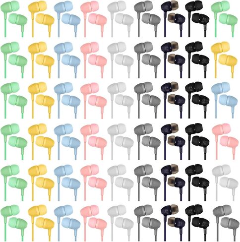 Macarrie 200 Pack Earbuds Bulk Kids Earphones 3.5 mm Classroom Headphones for Students Assorted Colors Earbud Wired Earphone Without Mic for School Classroom Student Individually Bagged (Black) in Kuwait