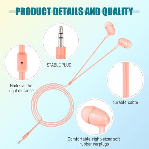 Macarrie 200 Pack Earbuds Bulk Kids Earphones 3.5 mm Classroom Headphones for Students Assorted Colors Earbud Wired Earphone Without Mic for School Classroom Student Individually Bagged (Black) in Kuwait