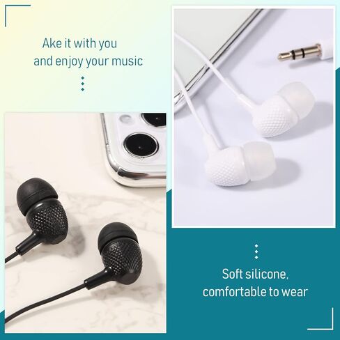 Macarrie 200 Pack Earbuds Bulk Kids Earphones 3.5 mm Classroom Headphones for Students Assorted Colors Earbud Wired Earphone Without Mic for School Classroom Student Individually Bagged (Black) in Kuwait