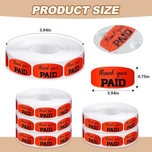 5 Rolls 5000 Pcs Paid Thank You Store Sticker 0.75 x 1.5 Inch Self Adhesive Retail Merchandise Labels Thank You for Your Purchase Stickers for Supermarkets Stores, Bright Fluorescent Orange in Saudi Arabia
