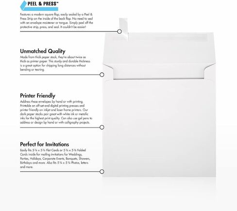 مغلفات دعوة مربعة من LUXPaper | قشر واضغط | 6 بوصة × 6 بوصة | أبيض | معاد تدويره بنسبة 100% | 80 رطل. نص | 50 الكمية in Saudi Arabia