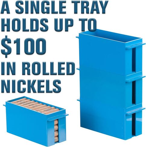 BankSupplies Nickel Large Capacity Coin Storage Box | Blue | 100 Dollar Capacity | Coin Organizer | High Capacity Coin Box | Stackable Rolled Nickel Holder in Saudi Arabia
