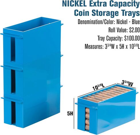 BankSupplies Nickel Large Capacity Coin Storage Box | Blue | 100 Dollar Capacity | Coin Organizer | High Capacity Coin Box | Stackable Rolled Nickel Holder in Saudi Arabia