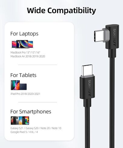 SUNGUY USB-C to USB-C Cable, 2-Pack 1.5FT Right Angle 60W PD USB C Charger Cable for iPhone 15/15 Plus/15 Pro/15 Pro Max, Galaxy S23/S22/S21/Z Fold 3/Note 20, MacBook Air/Pro, iPad Pro 2020 in Saudi Arabia