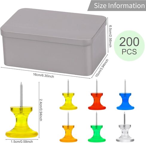 Push Pins Tacks, 200Pcs Push Pins for Bulletin Board, Thumb Tacks Steel Point and Plastic Head Push Pins for Wall Hangings Cork Board Office Decorative with Storage Box in Kuwait