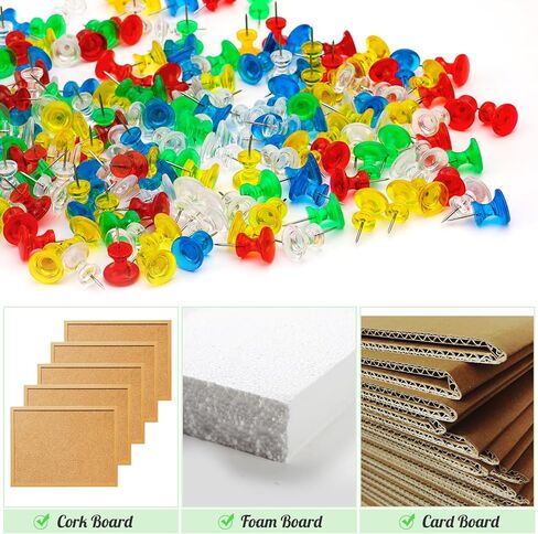 Push Pins Tacks, 200Pcs Push Pins for Bulletin Board, Thumb Tacks Steel Point and Plastic Head Push Pins for Wall Hangings Cork Board Office Decorative with Storage Box in Kuwait