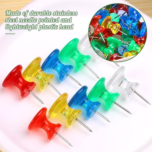 Push Pins Tacks, 200Pcs Push Pins for Bulletin Board, Thumb Tacks Steel Point and Plastic Head Push Pins for Wall Hangings Cork Board Office Decorative with Storage Box in Kuwait