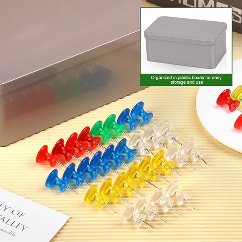Push Pins Tacks, 200Pcs Push Pins for Bulletin Board, Thumb Tacks Steel Point and Plastic Head Push Pins for Wall Hangings Cork Board Office Decorative with Storage Box in Kuwait