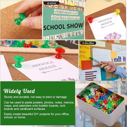 Push Pins Tacks, 200Pcs Push Pins for Bulletin Board, Thumb Tacks Steel Point and Plastic Head Push Pins for Wall Hangings Cork Board Office Decorative with Storage Box in Kuwait