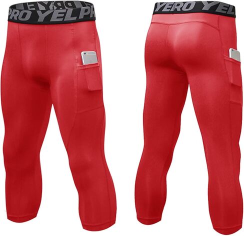 Men's 3/4 Compression Pants, Capri Leggings with Pocket, Athletic Basketball Tights, Sport Running Dry Fit Gym Base Layer in Kuwait