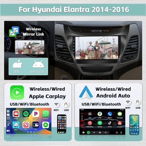[4G+64G] ستيريو Android 13 لسيارة Hyundai Elantra 2014 2015 2016، شاشة لمس 9 بوصة 1280 × 720 راديو لاسلكي CarPlay Android Auto GPS للملاحة الاحتياطية وكاميرا احتياطية رابط مرآة in Saudi Arabia