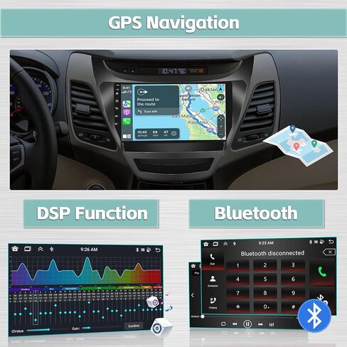 [4G+64G] ستيريو Android 13 لسيارة Hyundai Elantra 2014 2015 2016، شاشة لمس 9 بوصة 1280 × 720 راديو لاسلكي CarPlay Android Auto GPS للملاحة الاحتياطية وكاميرا احتياطية رابط مرآة in Saudi Arabia